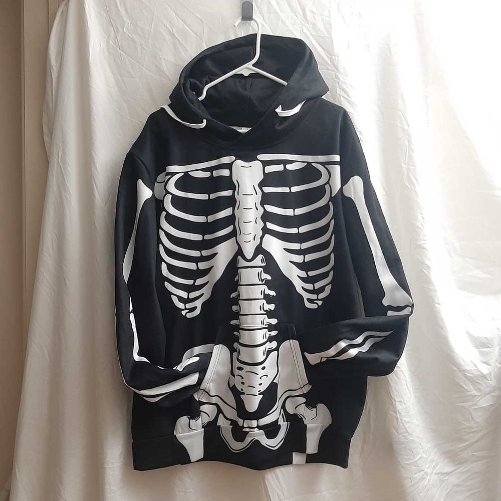 Black Skeleton Graphic Sweatshirt Pullover Fleece Hoodie 2XL